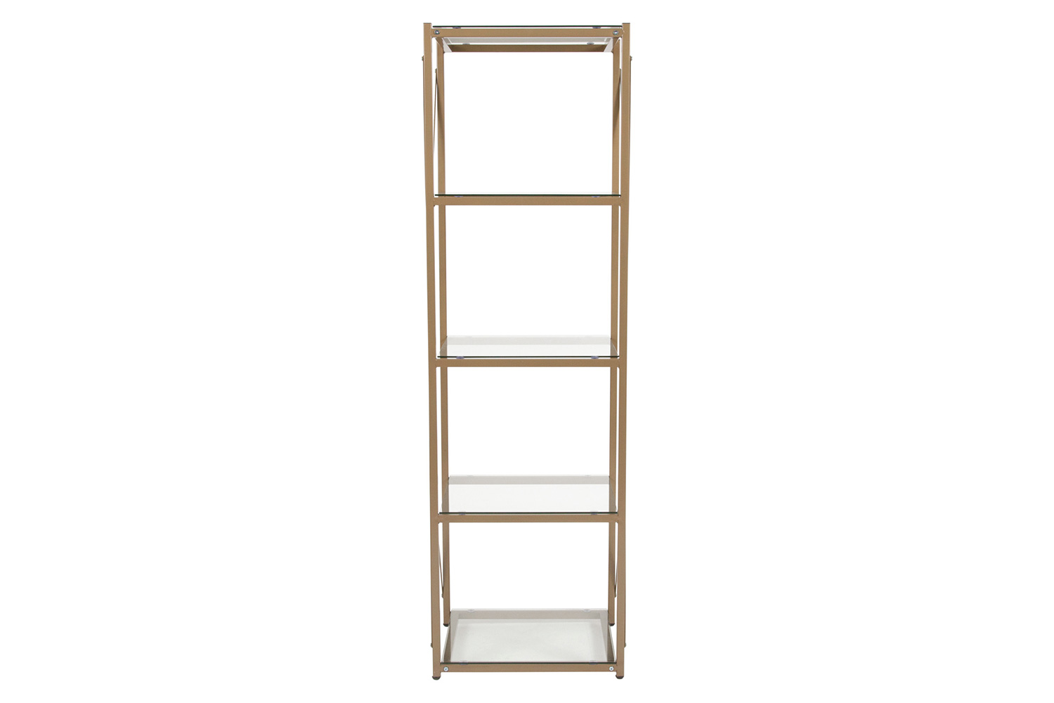 BLNK - Mar Vista Collection 4 Shelf Cross Brace Glass Bookcase in Matte Gold