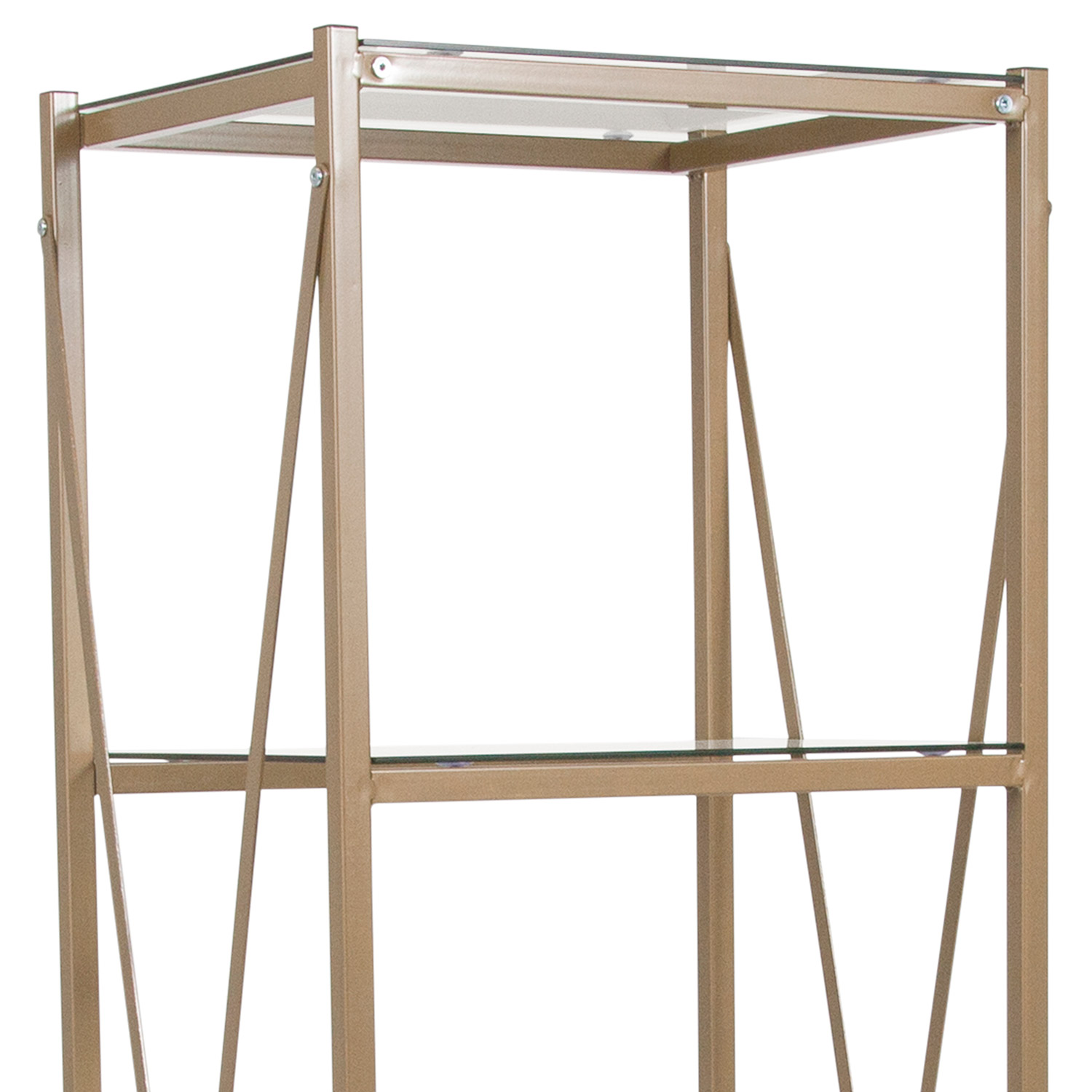 BLNK - Mar Vista Collection 4 Shelf Cross Brace Glass Bookcase in Matte Gold