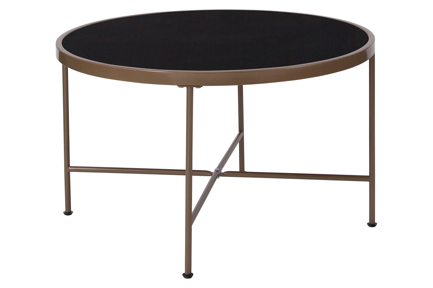 BLNK - Chelsea Collection Black Glass Coffee Table with Matte Gold Frame