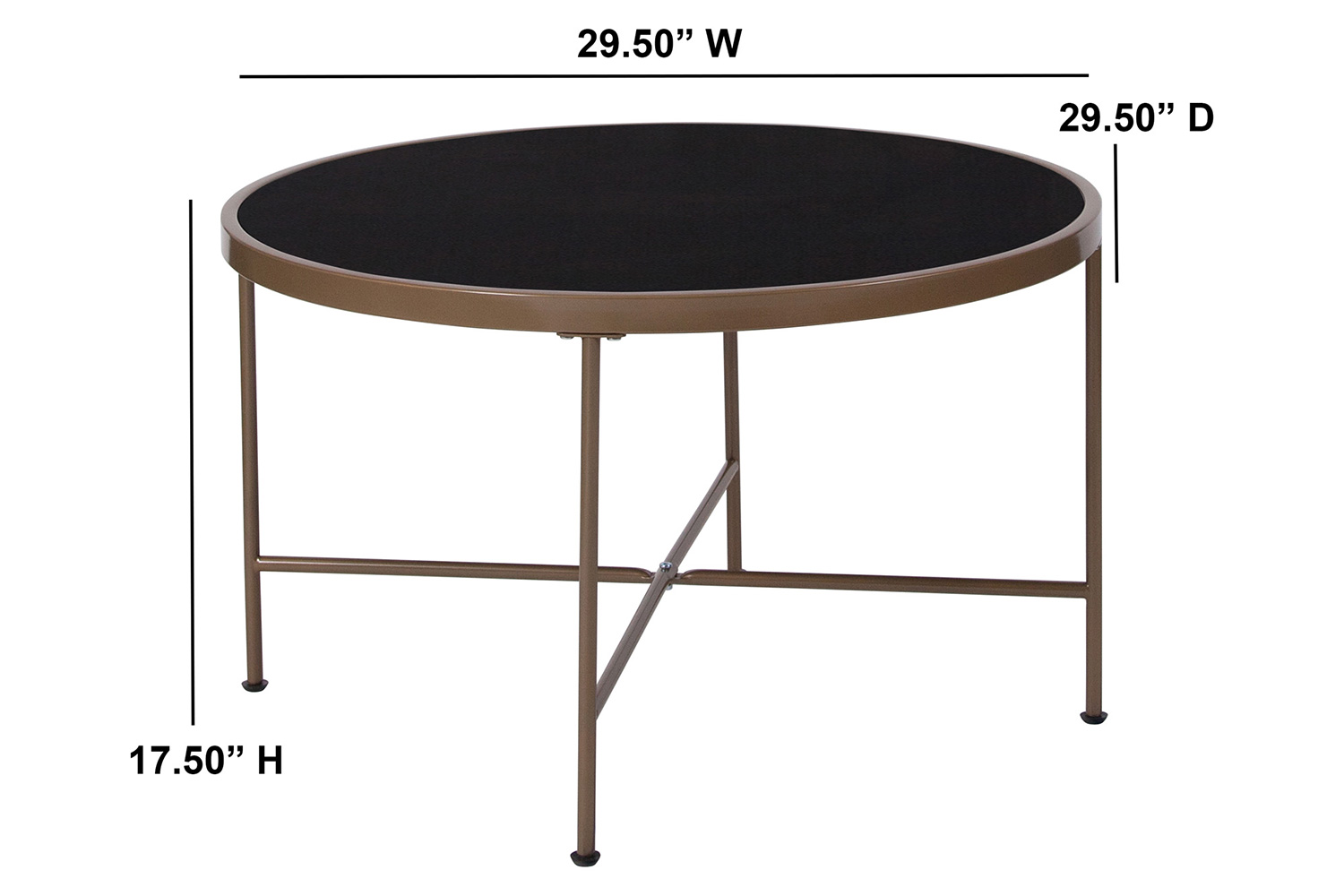 BLNK - Chelsea Collection Black Glass Coffee Table with Matte Gold Frame