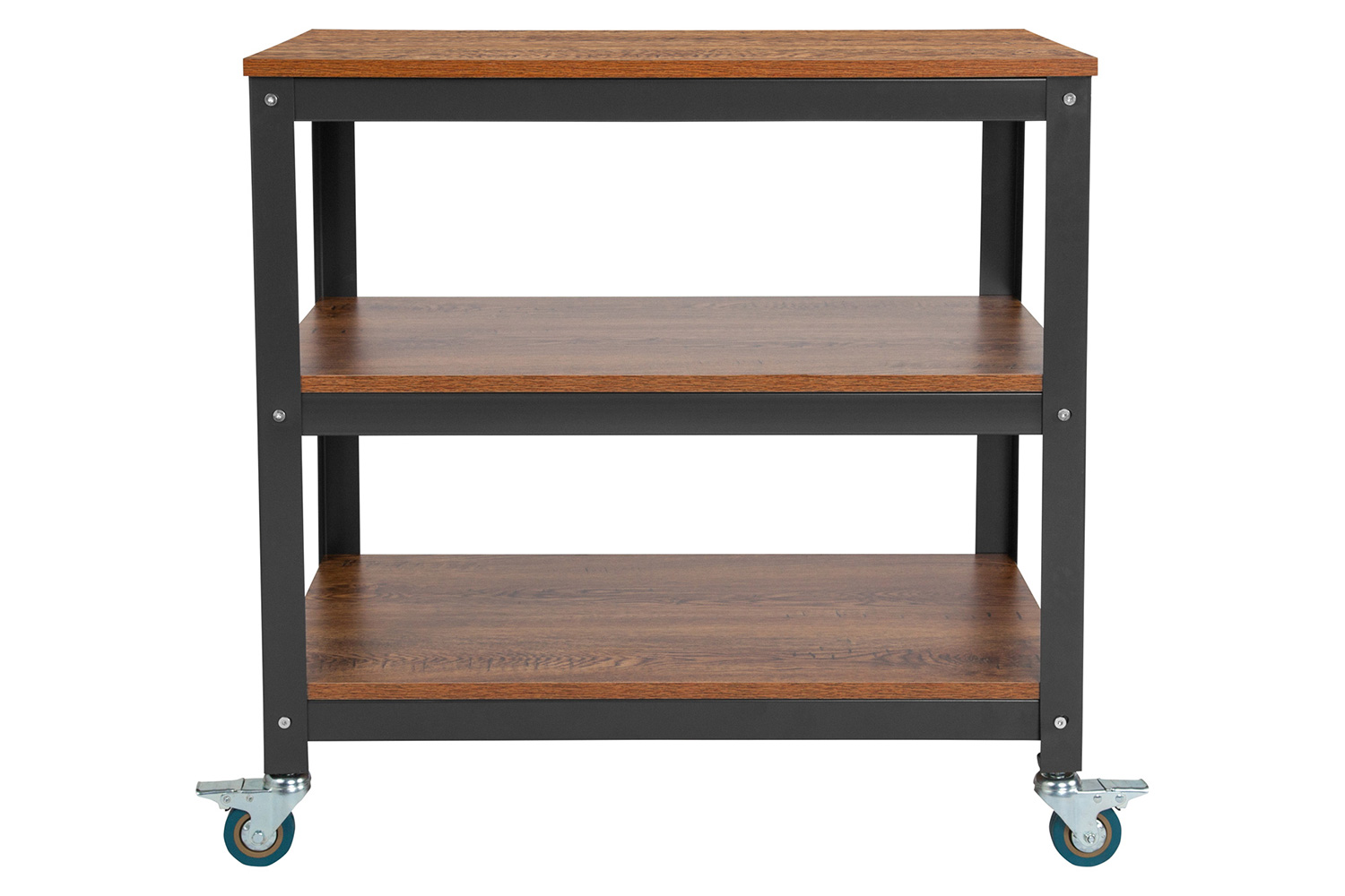BLNK - Livingston Collection Rolling Storage Cart with Metal Wheels in Brown Oak Wood Grain Finish