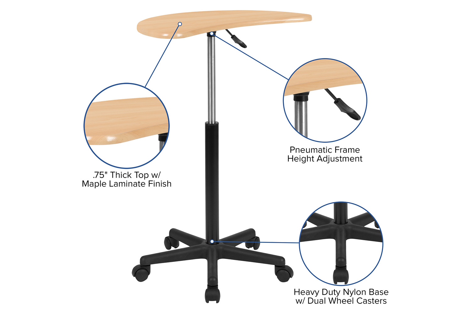 BLNK Eve Sit to Stand Mobile Laptop Computer Desk - Maple