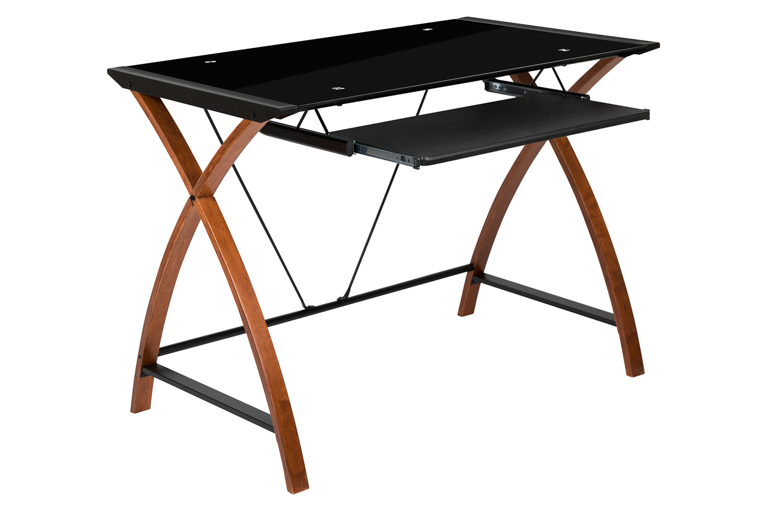 BLNK - Jude Glass Computer Desk with Pull-Out Keyboard Tray and Crisscross Frame
