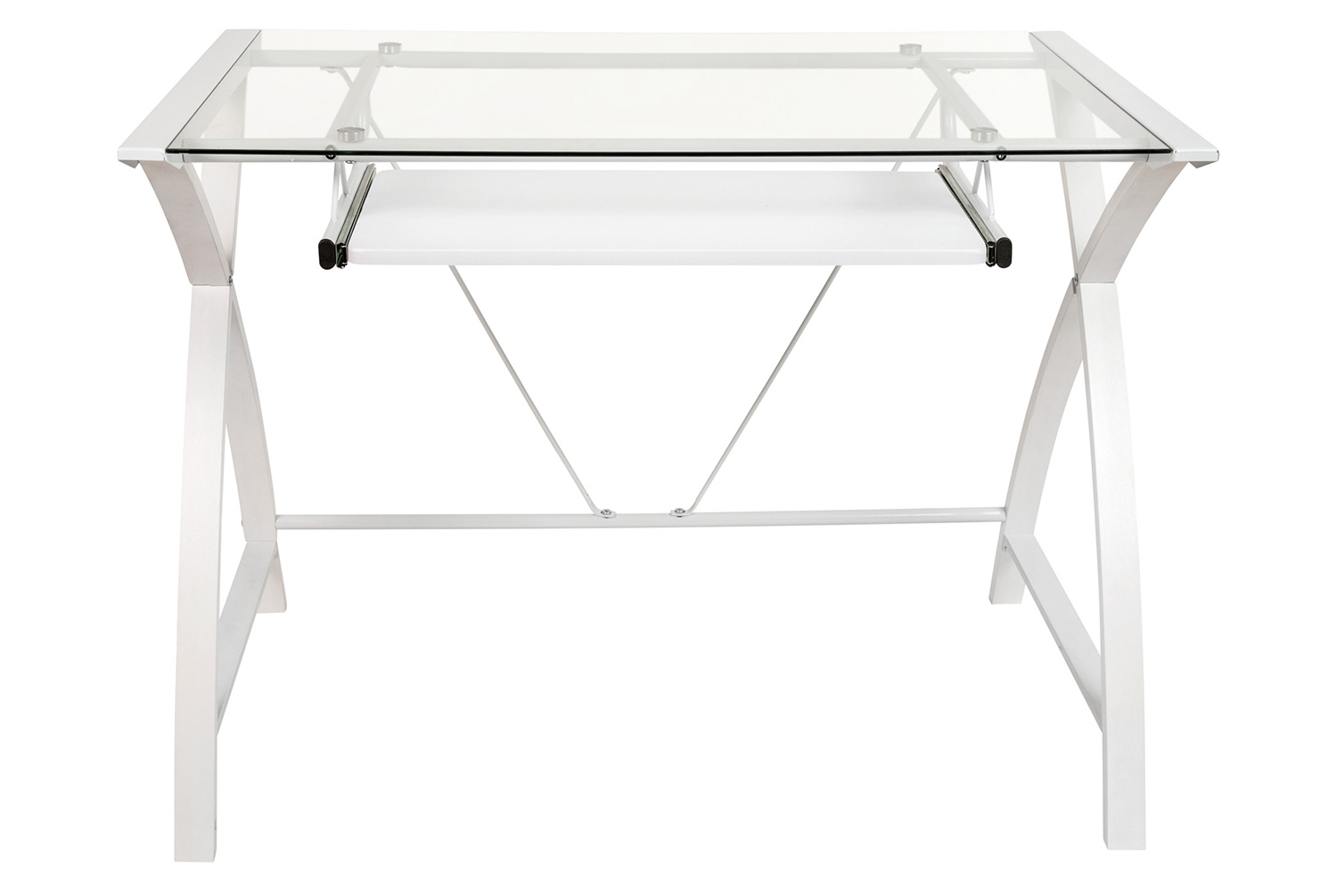 BLNK Jude Glass Computer Desk with Pull-Out Keyboard Tray and Crisscross Frame - Clear/White