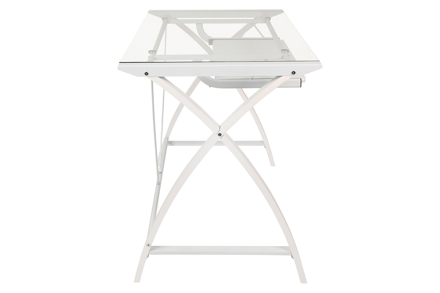 BLNK Jude Glass Computer Desk with Pull-Out Keyboard Tray and Crisscross Frame - Clear/White