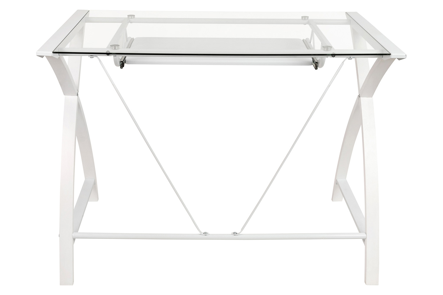 BLNK Jude Glass Computer Desk with Pull-Out Keyboard Tray and Crisscross Frame - Clear/White