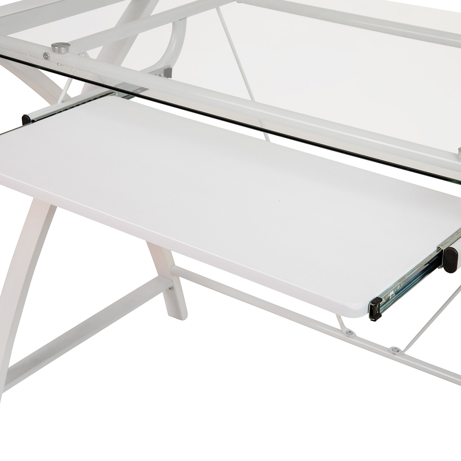 BLNK Jude Glass Computer Desk with Pull-Out Keyboard Tray and Crisscross Frame - Clear/White