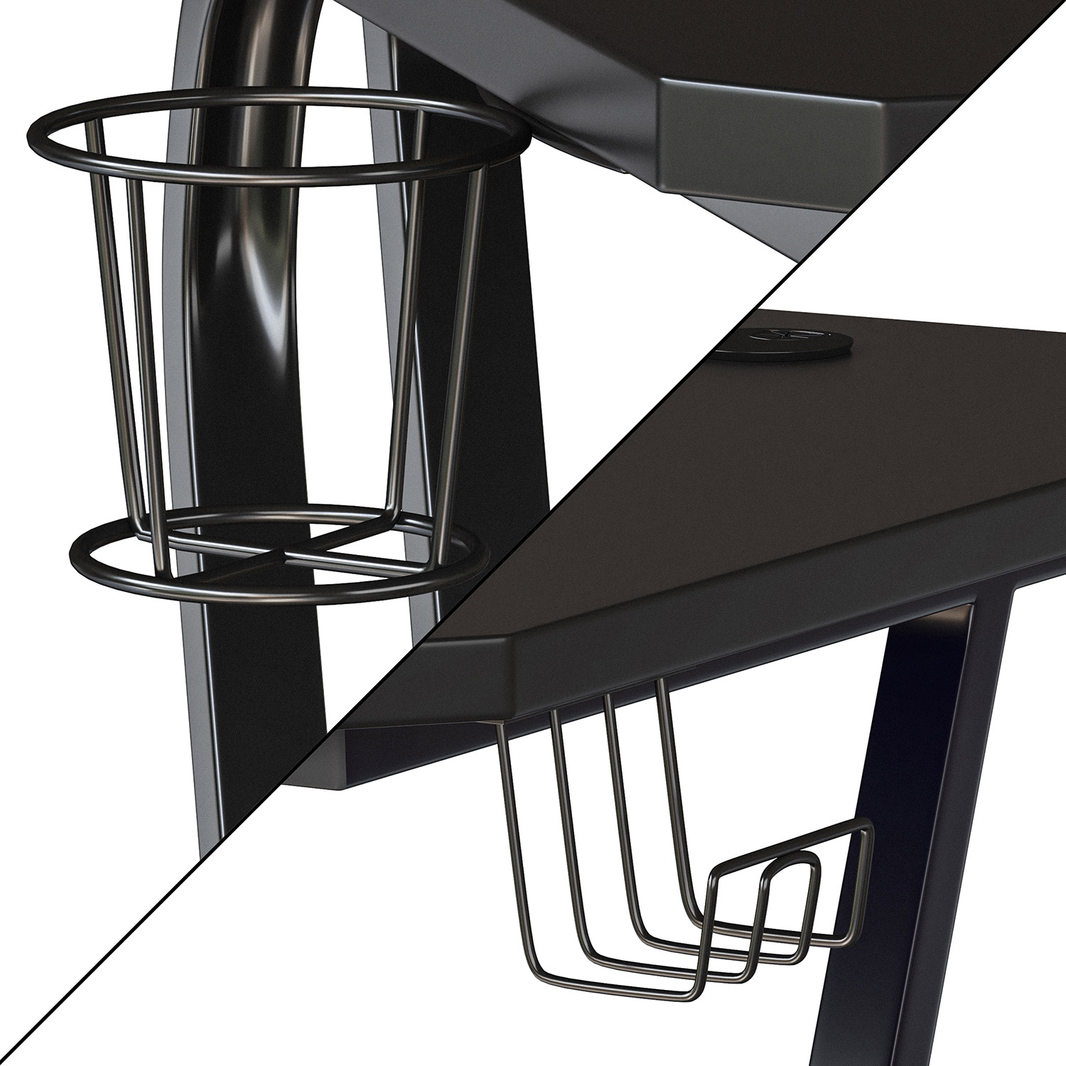 BLNK Fisher Ergonomic Desk with Cup Holder and Headphone Hook - Black