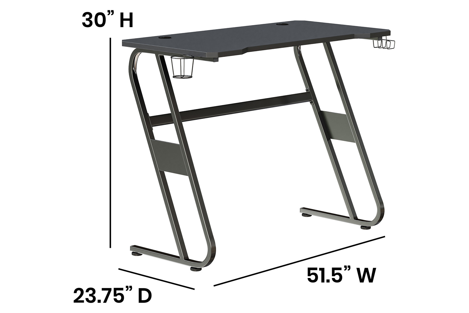 BLNK Fisher Ergonomic Desk with Cup Holder and Headphone Hook - Black