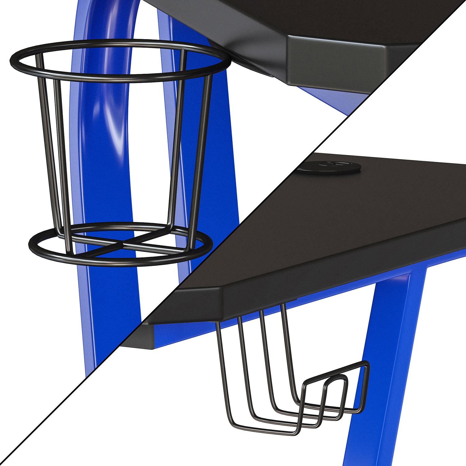 BLNK Fisher Ergonomic Desk with Cup Holder and Headphone Hook - Blue