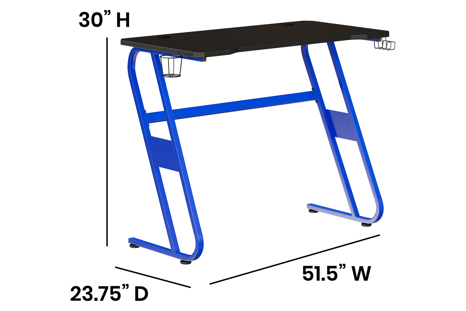 BLNK Fisher Ergonomic Desk with Cup Holder and Headphone Hook - Blue