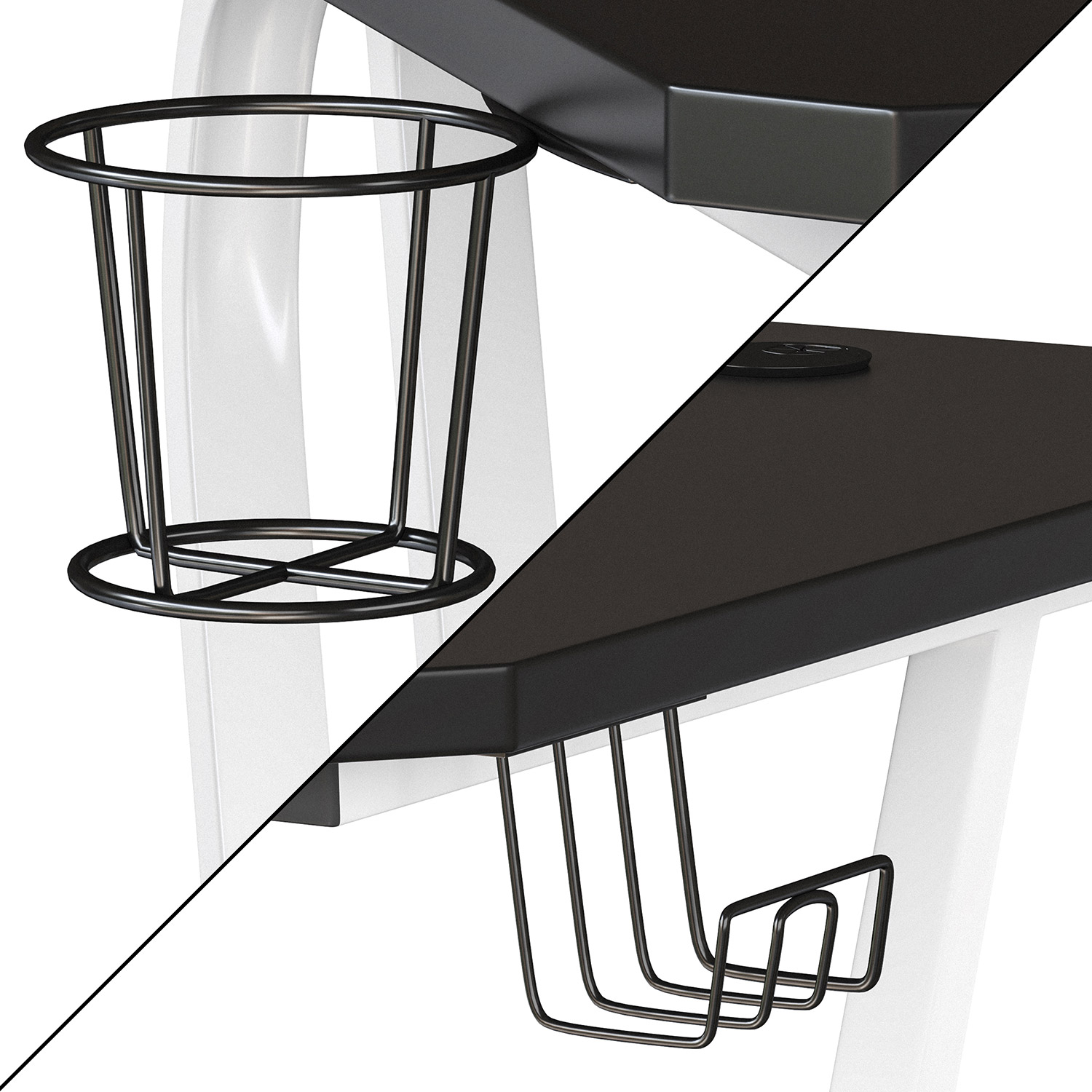 BLNK Fisher Ergonomic Desk with Cup Holder and Headphone Hook - White