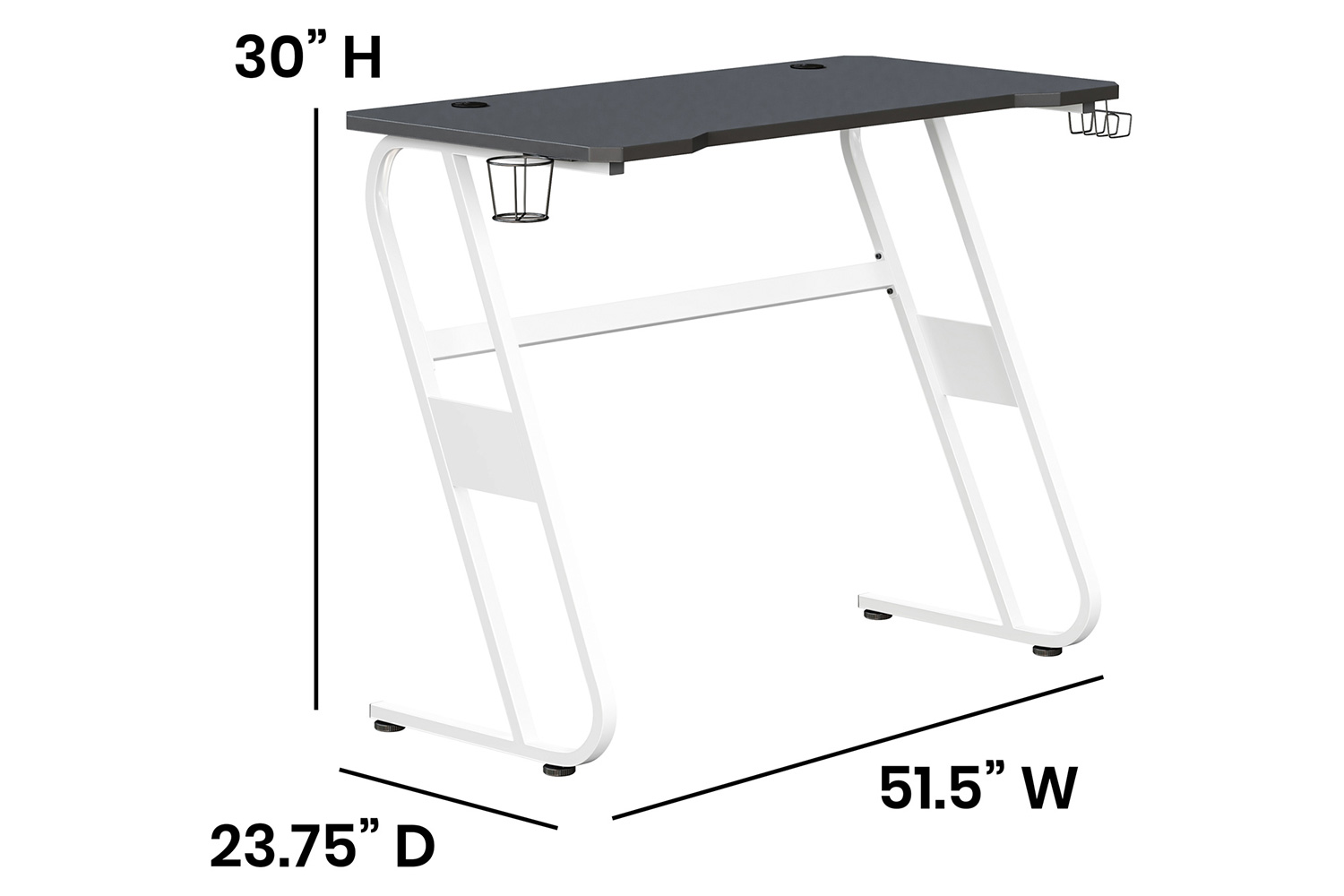 BLNK Fisher Ergonomic Desk with Cup Holder and Headphone Hook - White