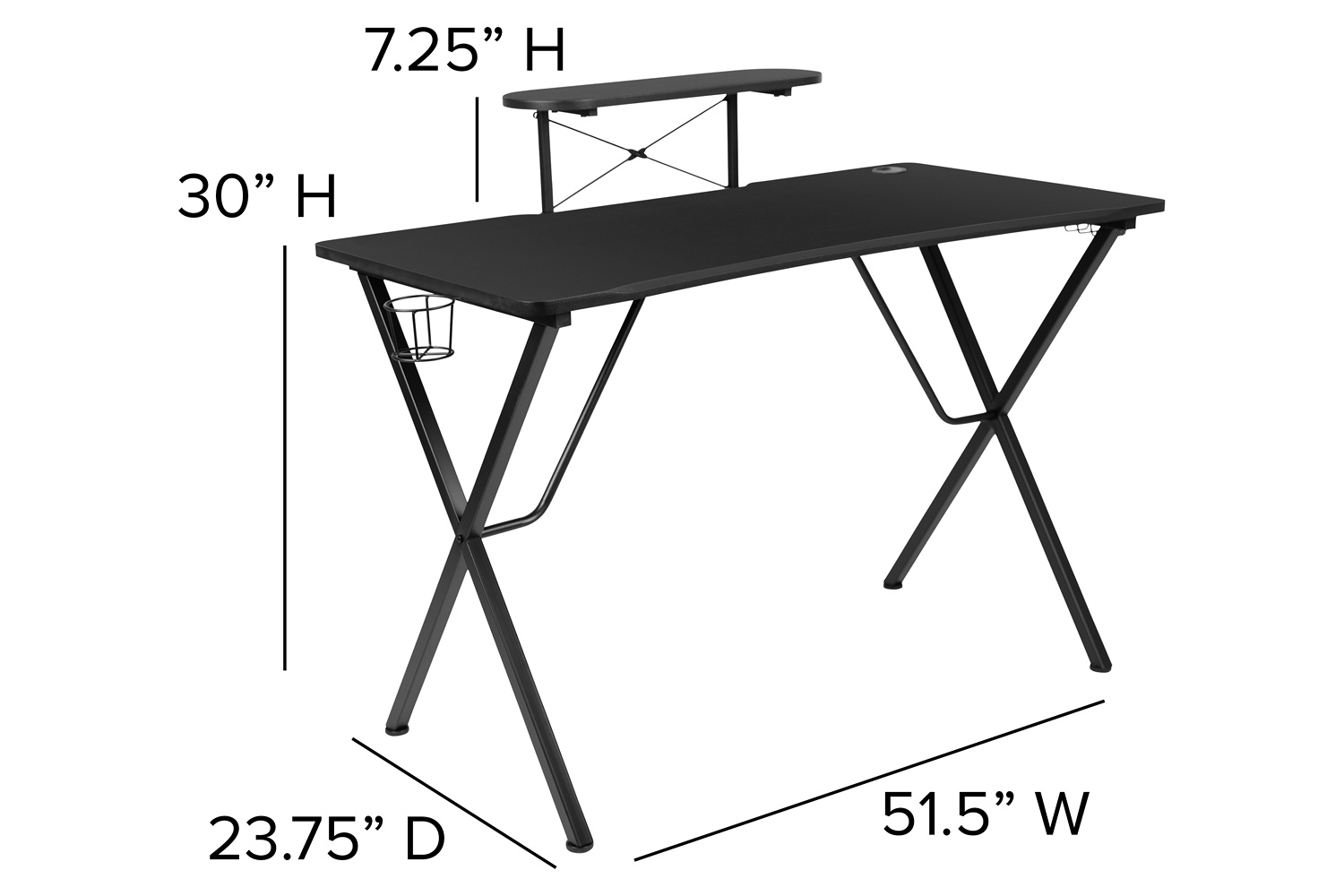 BLNK Mallot Gaming Desk with Cup Holder, Headphone Hook and Monitor/Smartphone Stand - Black