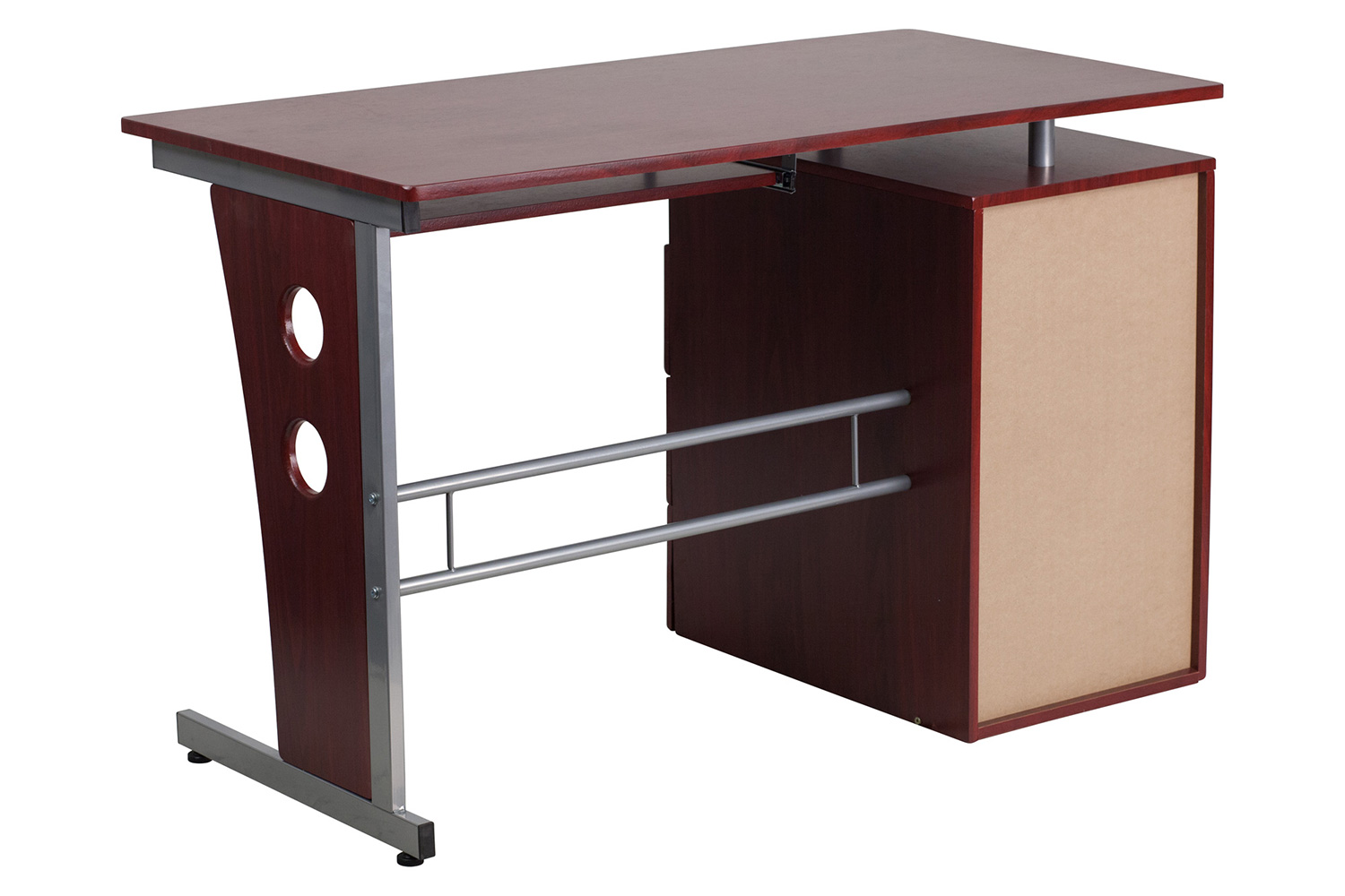 BLNK Joshua Desk with Three Drawer Pedestal and Pull-Out Keyboard Tray - Mahogany