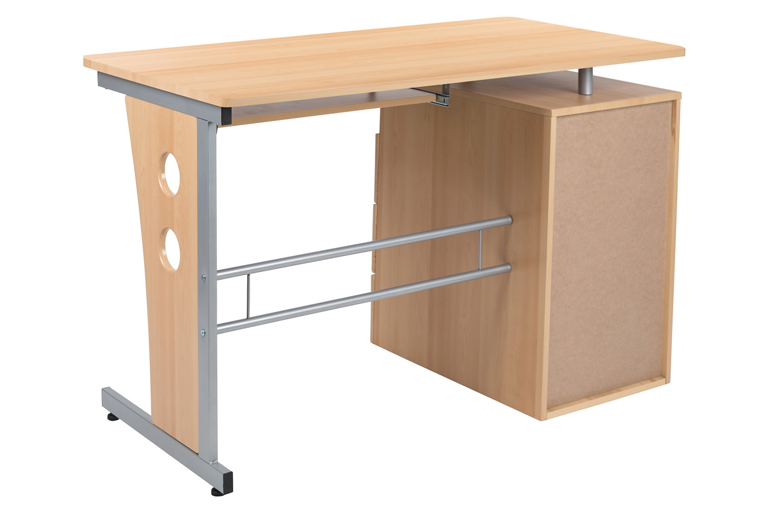 BLNK Joshua Desk with Three Drawer Pedestal and Pull-Out Keyboard Tray - Maple