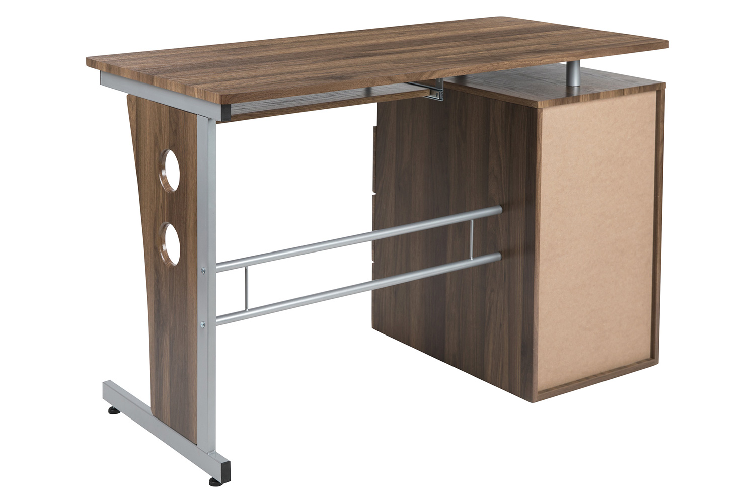 BLNK Joshua Desk with Three Drawer Pedestal and Pull-Out Keyboard Tray - Rustic Walnut