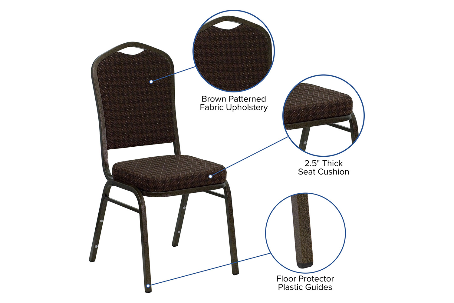 BLNK HERCULES Series Fabric Crown Back Stacking Banquet Chair with Gold Vein Frame - Brown Patterned