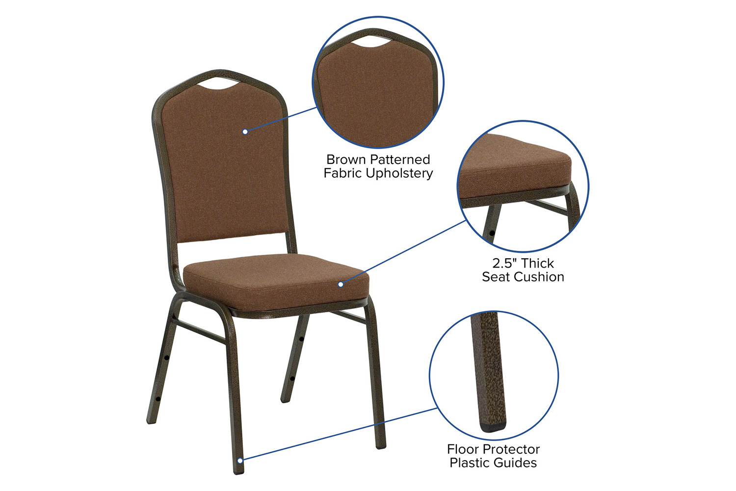 BLNK HERCULES Series Fabric Crown Back Stacking Banquet Chair with Gold Vein Frame - Coffee