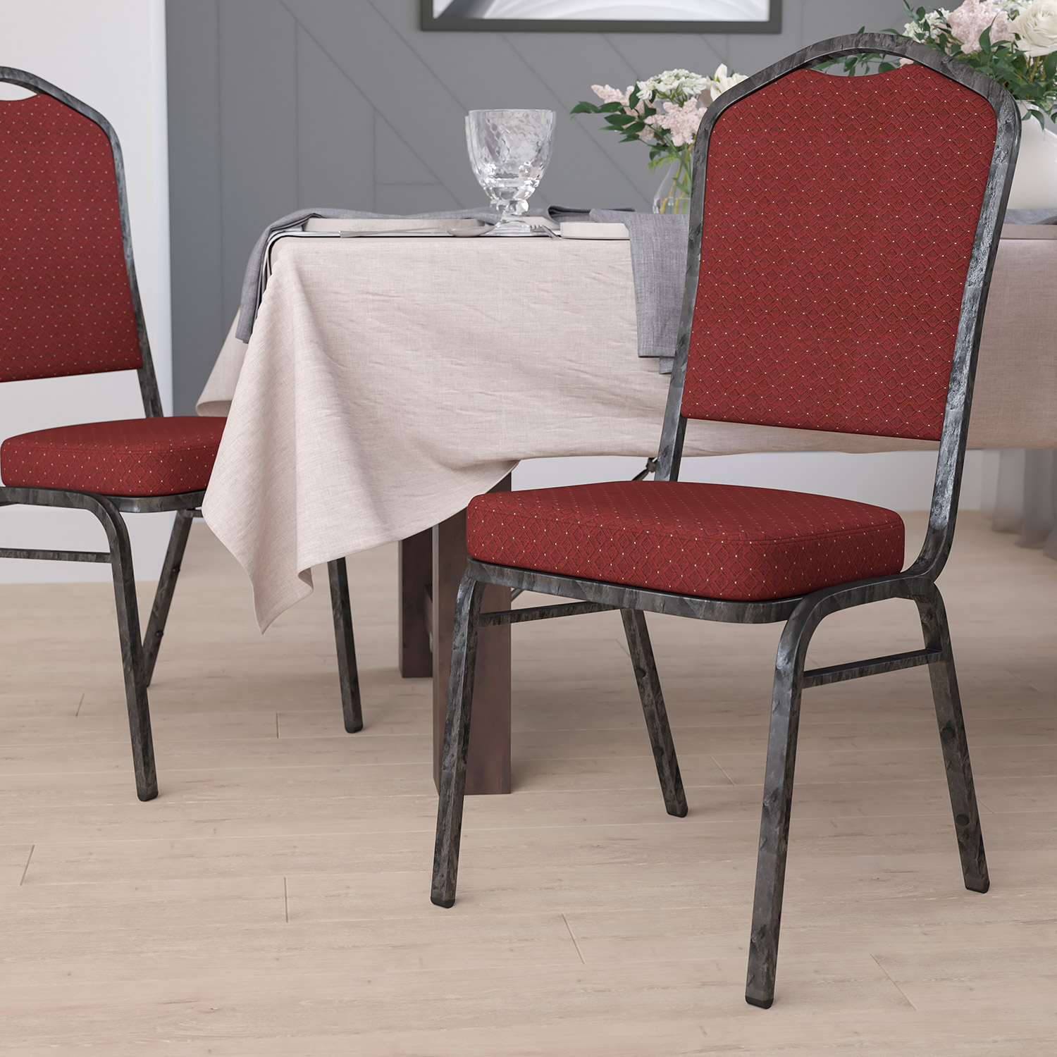BLNK - HERCULES Series Fabric Crown Back Stacking Banquet Chair with Silver Vein Frame