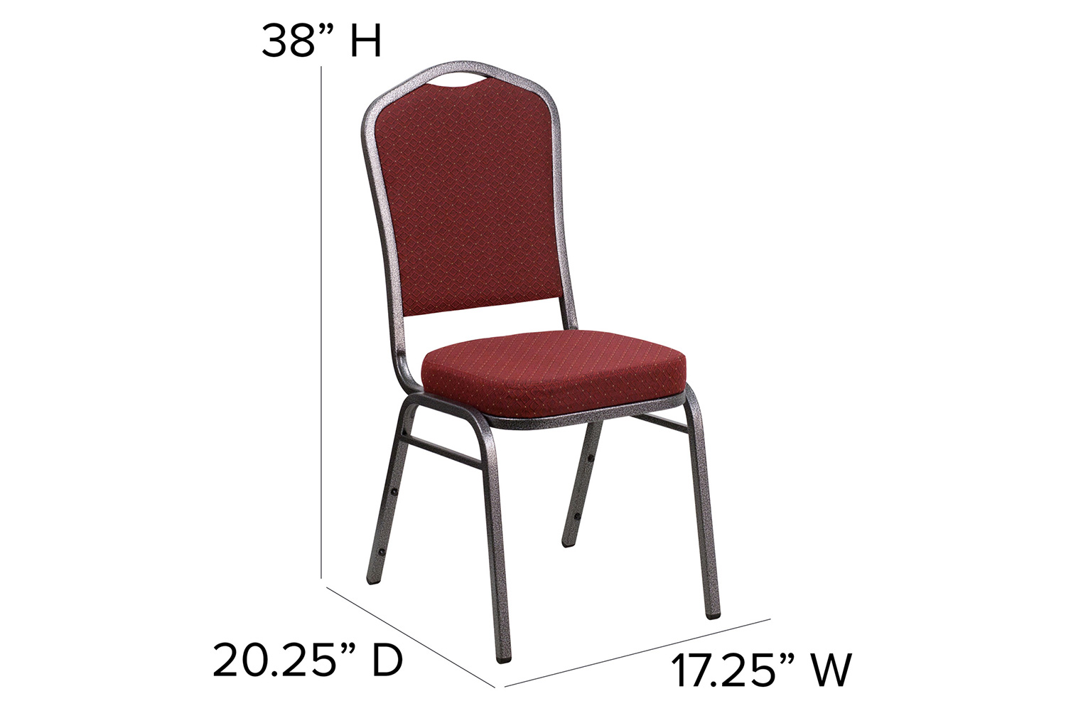 BLNK HERCULES Series Fabric Crown Back Stacking Banquet Chair with Silver Vein Frame - Burgundy Patterned