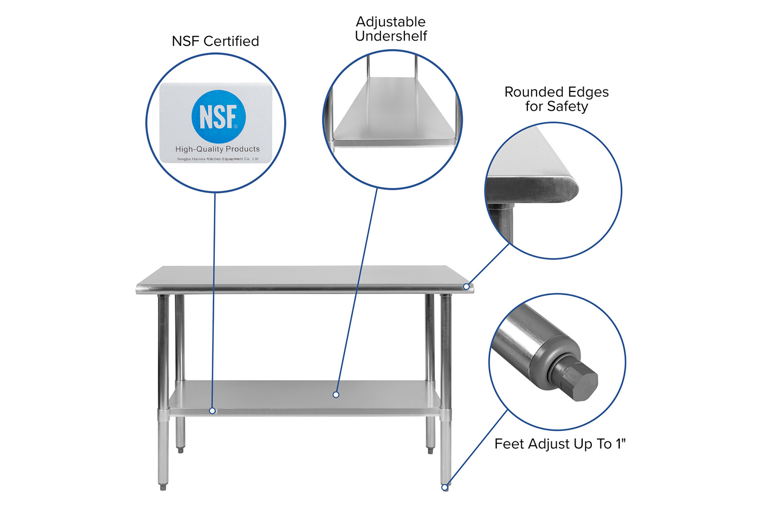 BLNK Rawcliffe Stainless Steel Prep and Work Table with Undershelf