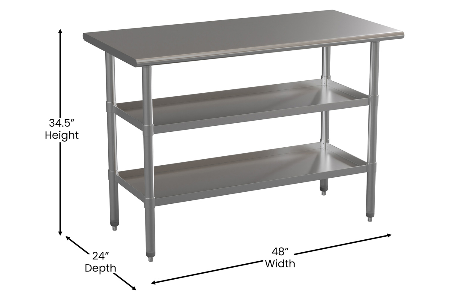 BLNK Hogan Stainless Steel Work Table with 2 Undershelves