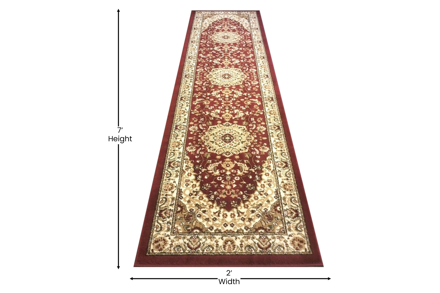 BLNK Mersin Collection Persian Style Olefin Area Rug with Jute Backing - Burgundy, 2'W x 7'L