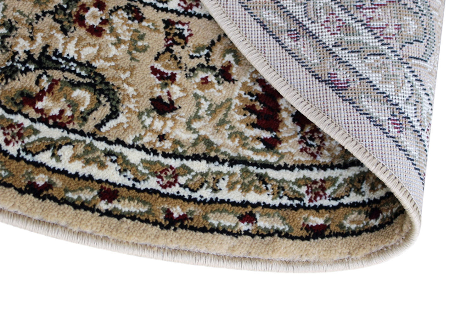 BLNK Mersin Collection Persian Style Round Olefin Area Rug with Jute Backing - Ivory, 4'W x 4'L