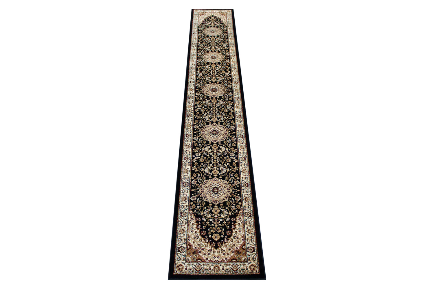 BLNK Mersin Collection Persian Style Olefin Area Rug with Jute Backing - Black, 3'W x 15'L