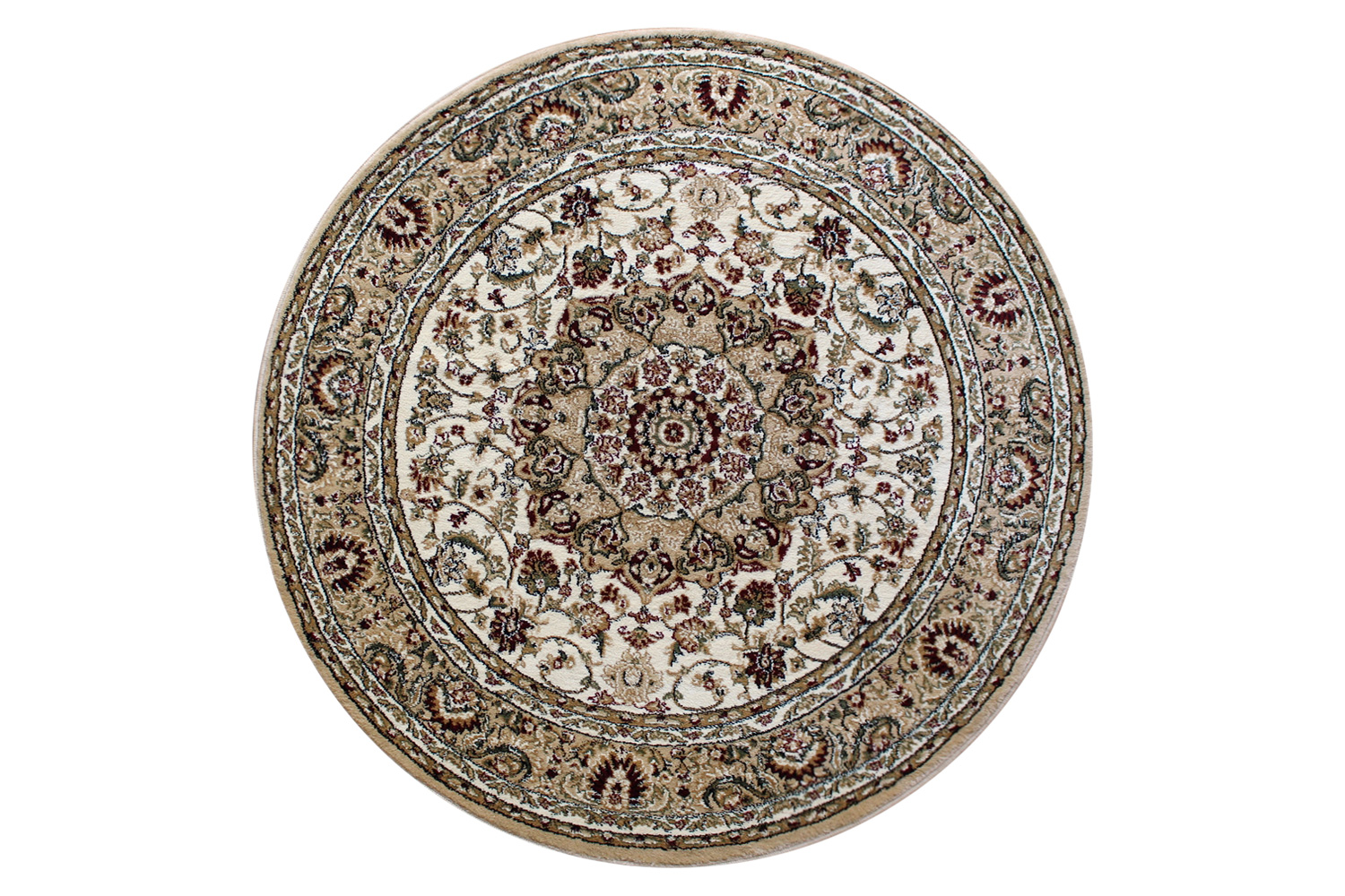 BLNK Mersin Collection Persian Style Round Olefin Area Rug with Jute Backing - Ivory, 5'W x 5'L