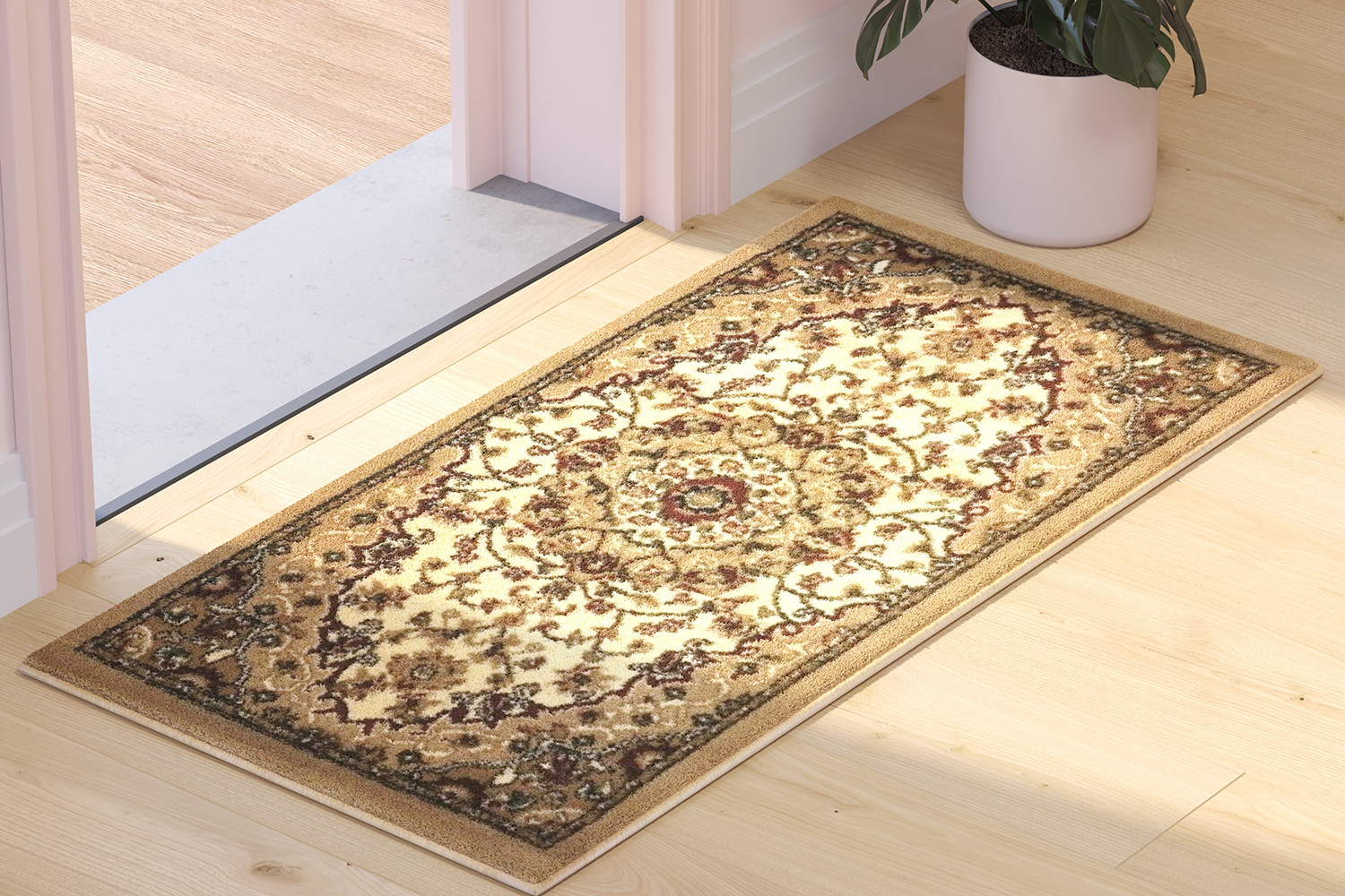 BLNK Mersin Collection Persian Style Olefin Area Rug with Jute Backing - Ivory, 2'W x 3'L