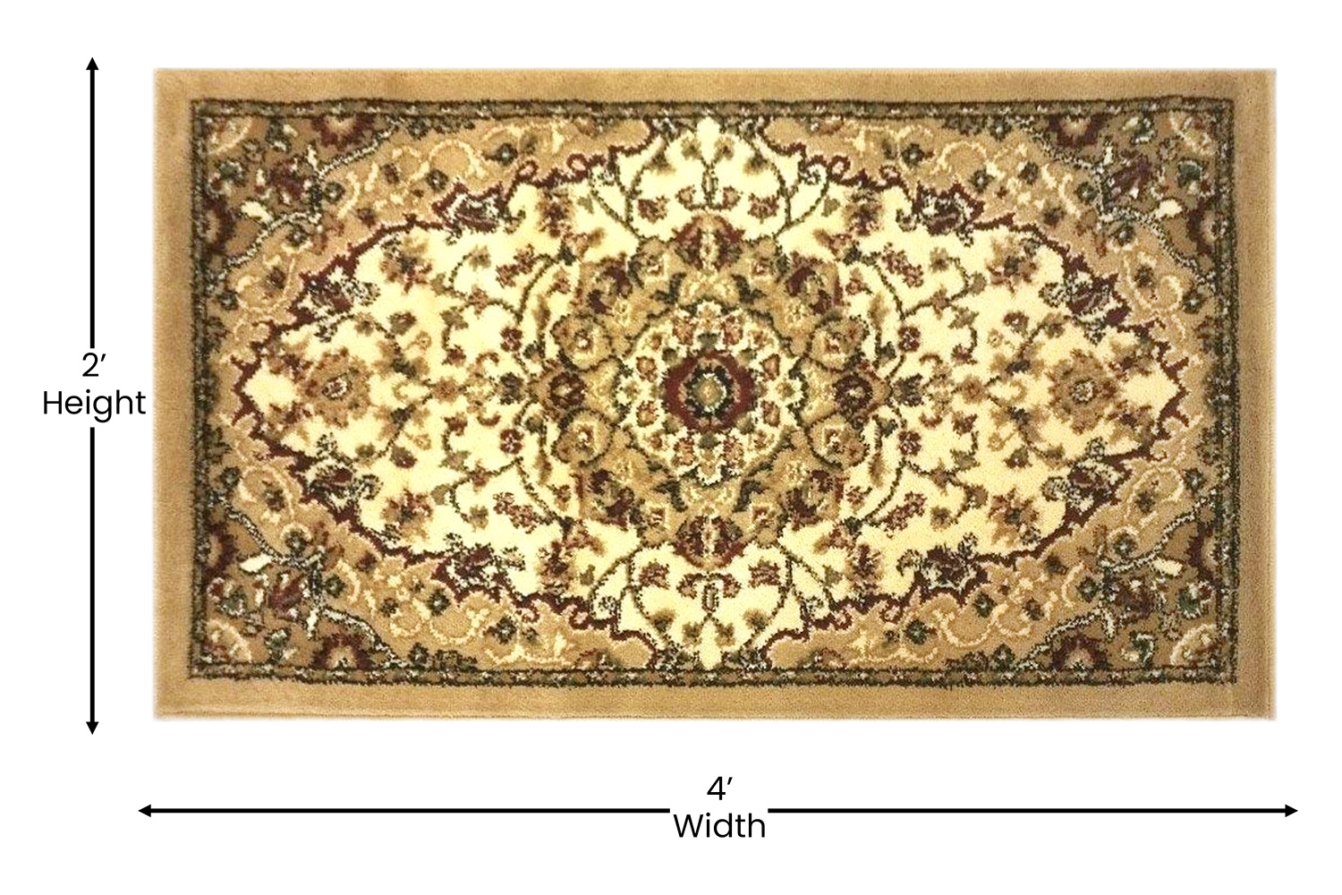 BLNK Mersin Collection Persian Style Olefin Area Rug with Jute Backing - Ivory, 2'W x 3'L