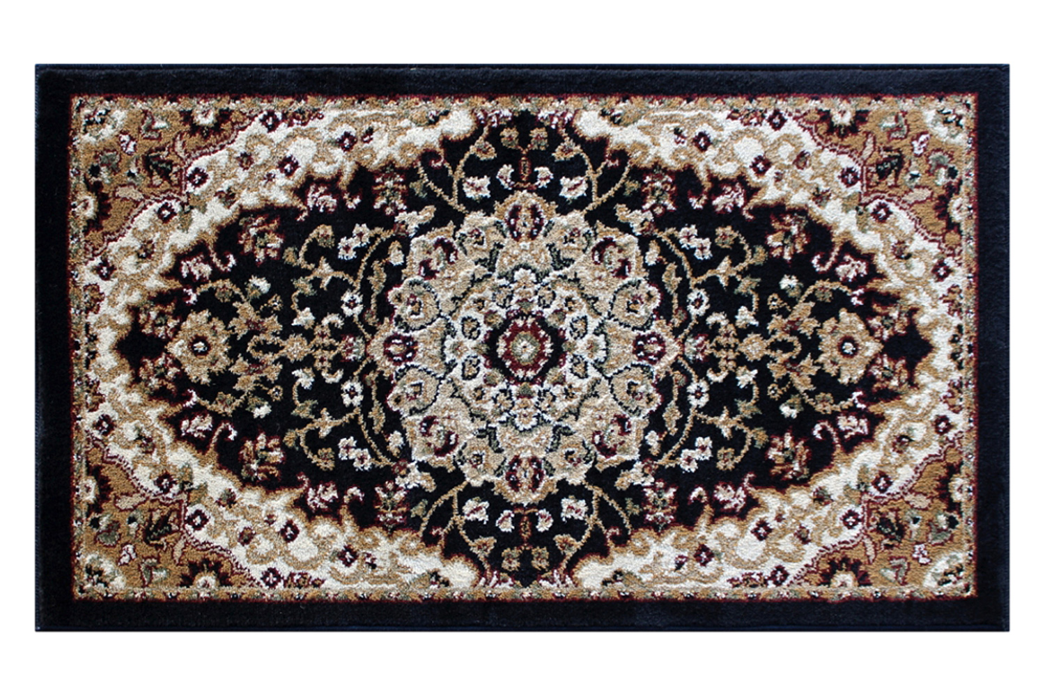 BLNK Mersin Collection Persian Style Olefin Area Rug with Jute Backing - Black, 2'W x 3'L