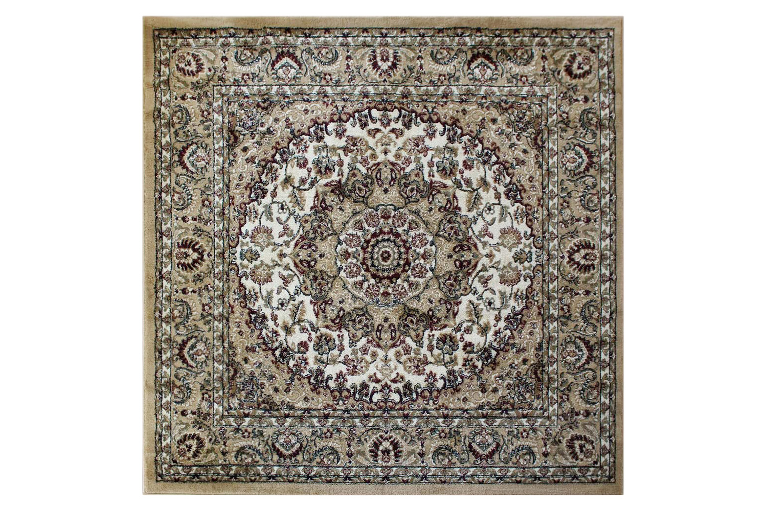 BLNK Mersin Collection Persian Style Square Olefin Area Rug with Jute Backing - Ivory, 5'W x 5'L