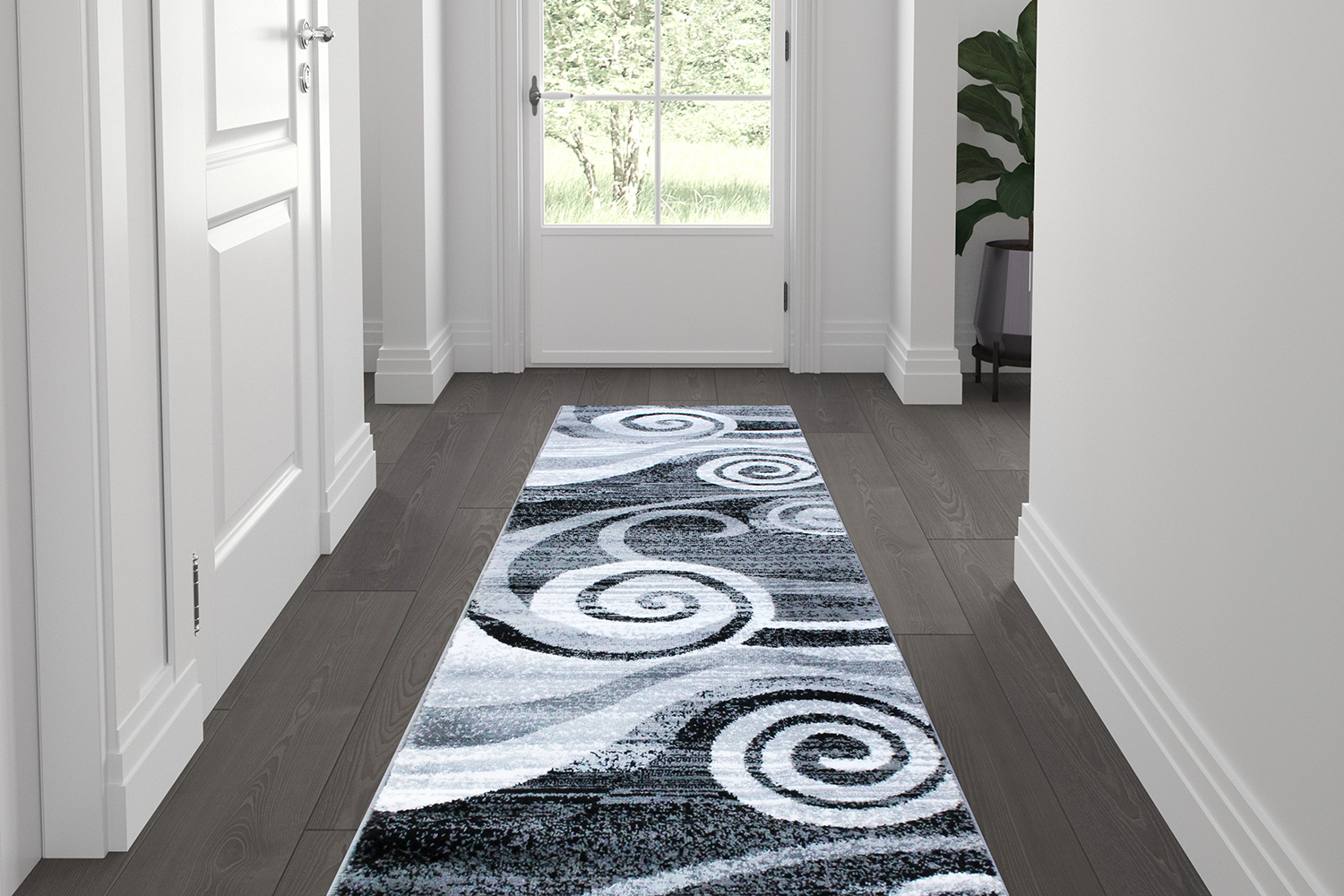 BLNK - Cirrus Collection Olefin Swirl Patterned Area Rug with Jute Backing