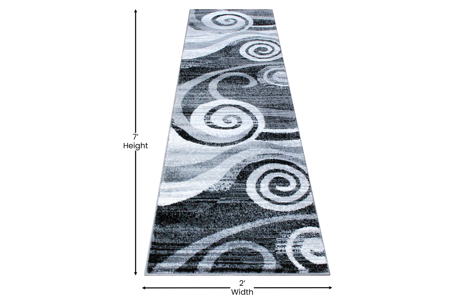 BLNK Cirrus Collection Olefin Swirl Patterned Area Rug with Jute Backing - Gray, 2'W x 7'L
