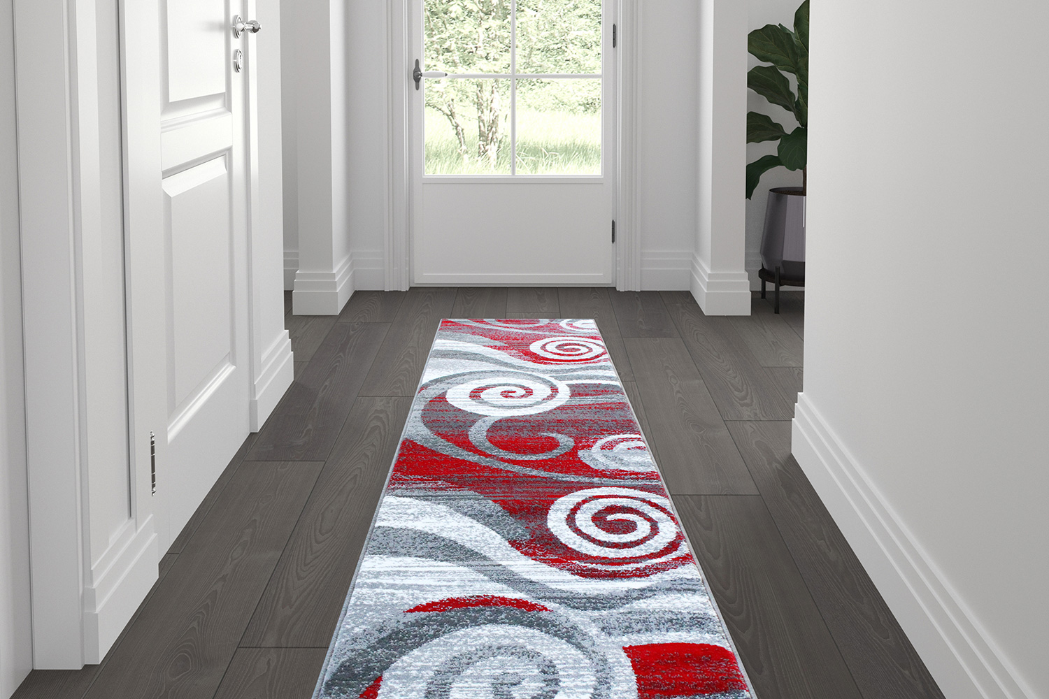 BLNK - Cirrus Collection Olefin Swirl Patterned Area Rug with Jute Backing