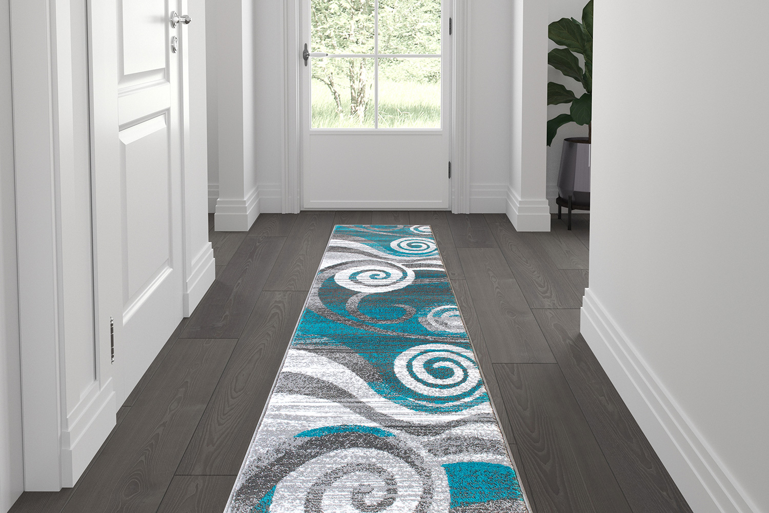 BLNK - Cirrus Collection Olefin Swirl Patterned Area Rug with Jute Backing