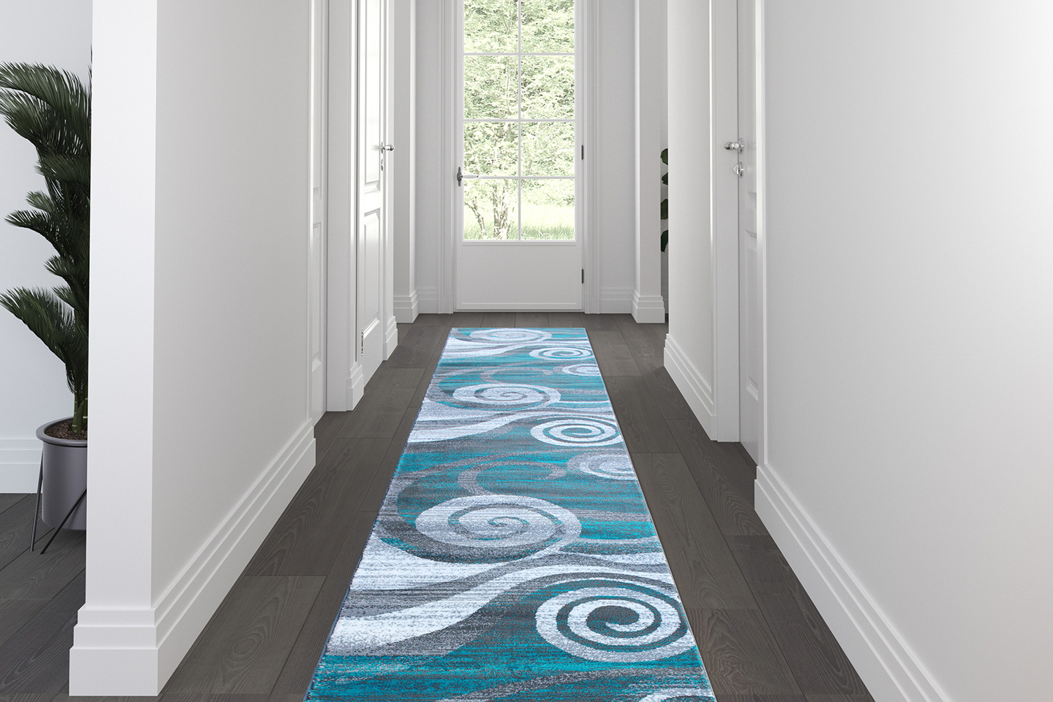 BLNK - Cirrus Collection Olefin Swirl Patterned Area Rug with Jute Backing