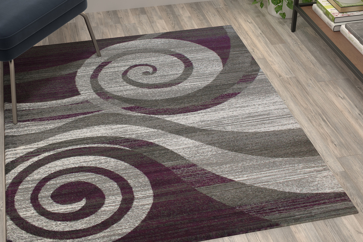 BLNK - Cirrus Collection Olefin Swirl Patterned Area Rug with Jute Backing