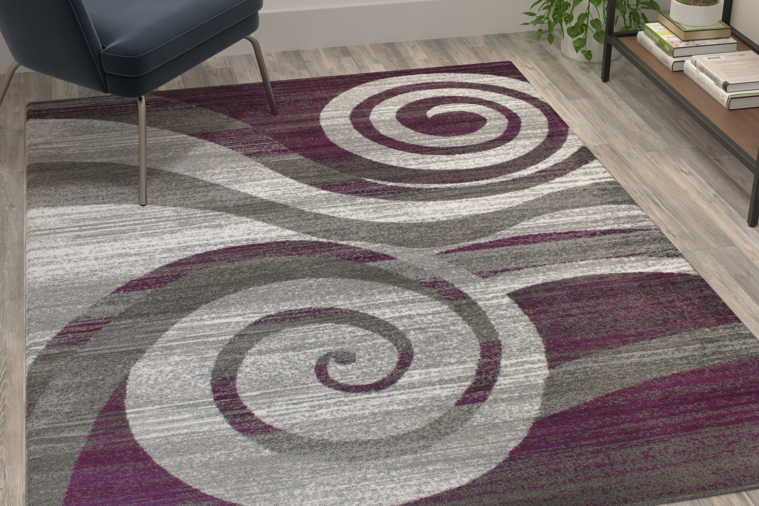 BLNK - Cirrus Collection Olefin Swirl Patterned Area Rug with Jute Backing