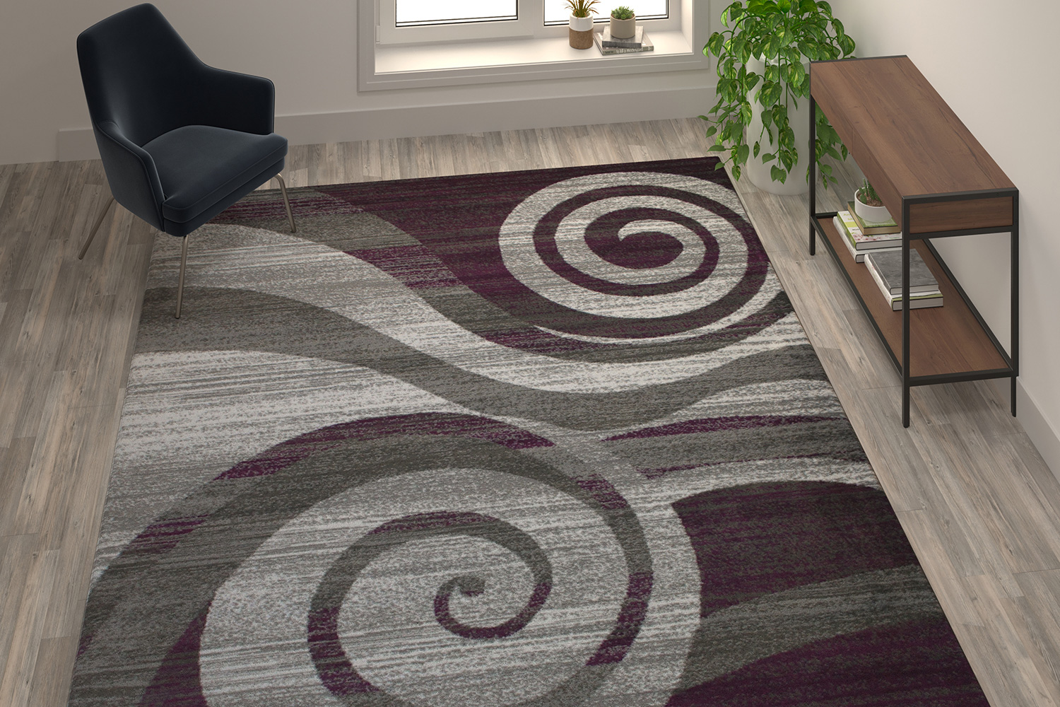 BLNK - Cirrus Collection Olefin Swirl Patterned Area Rug with Jute Backing