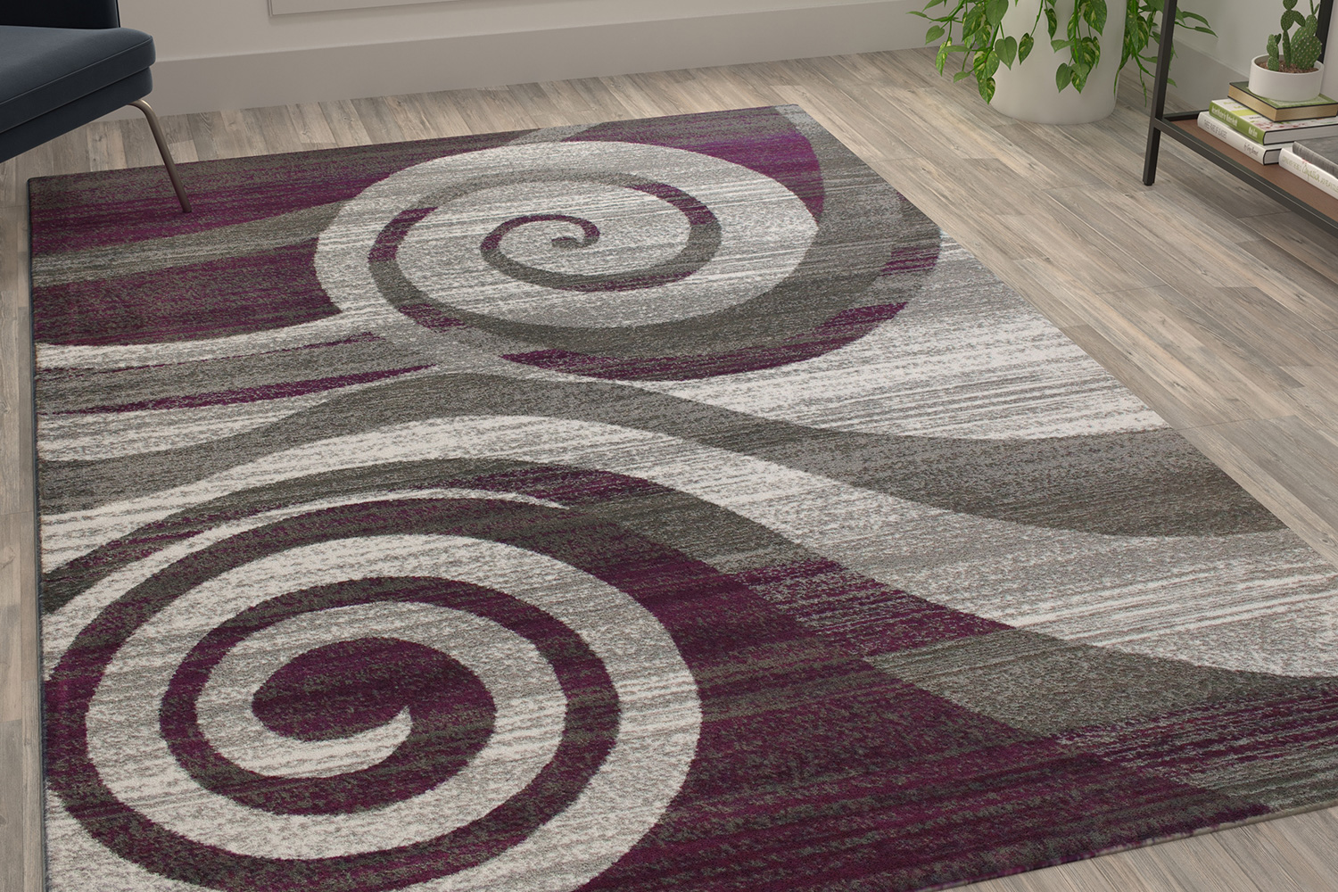 BLNK - Cirrus Collection Olefin Swirl Patterned Area Rug with Jute Backing