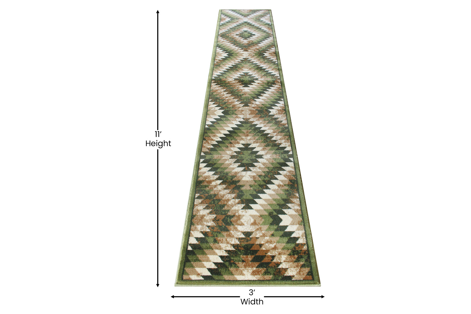 BLNK Teagan Collection Southwestern Style Olefin Area Rug with Jute Backing - Green, 2'W x 11'L