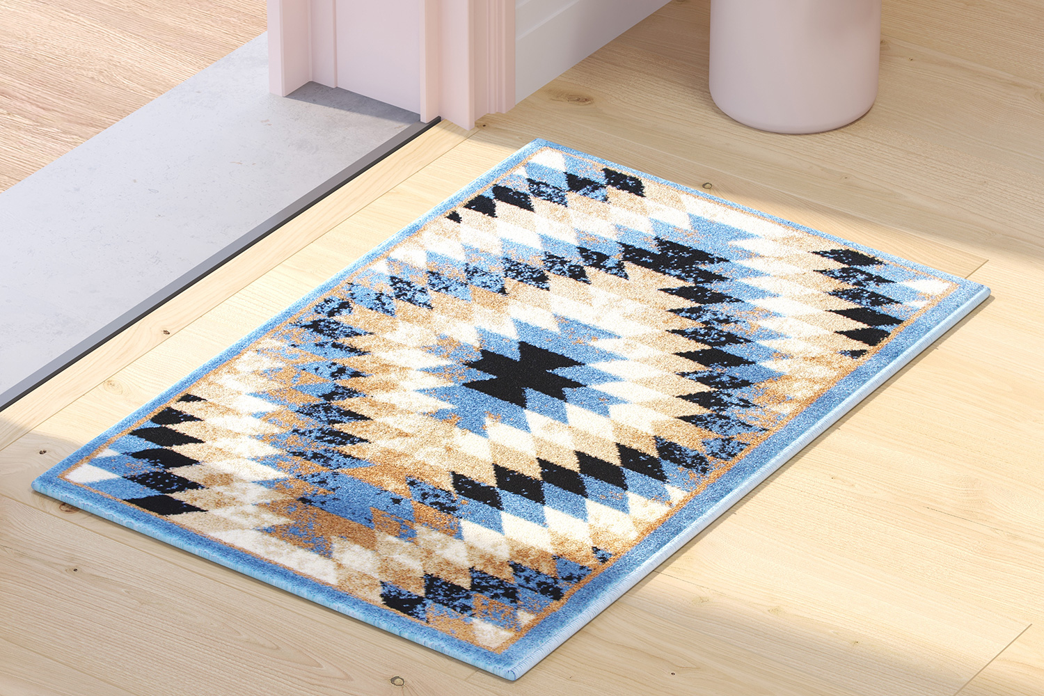 BLNK Teagan Collection Southwestern Style Olefin Area Rug with Jute Backing - Blue, 2'W x 3'L