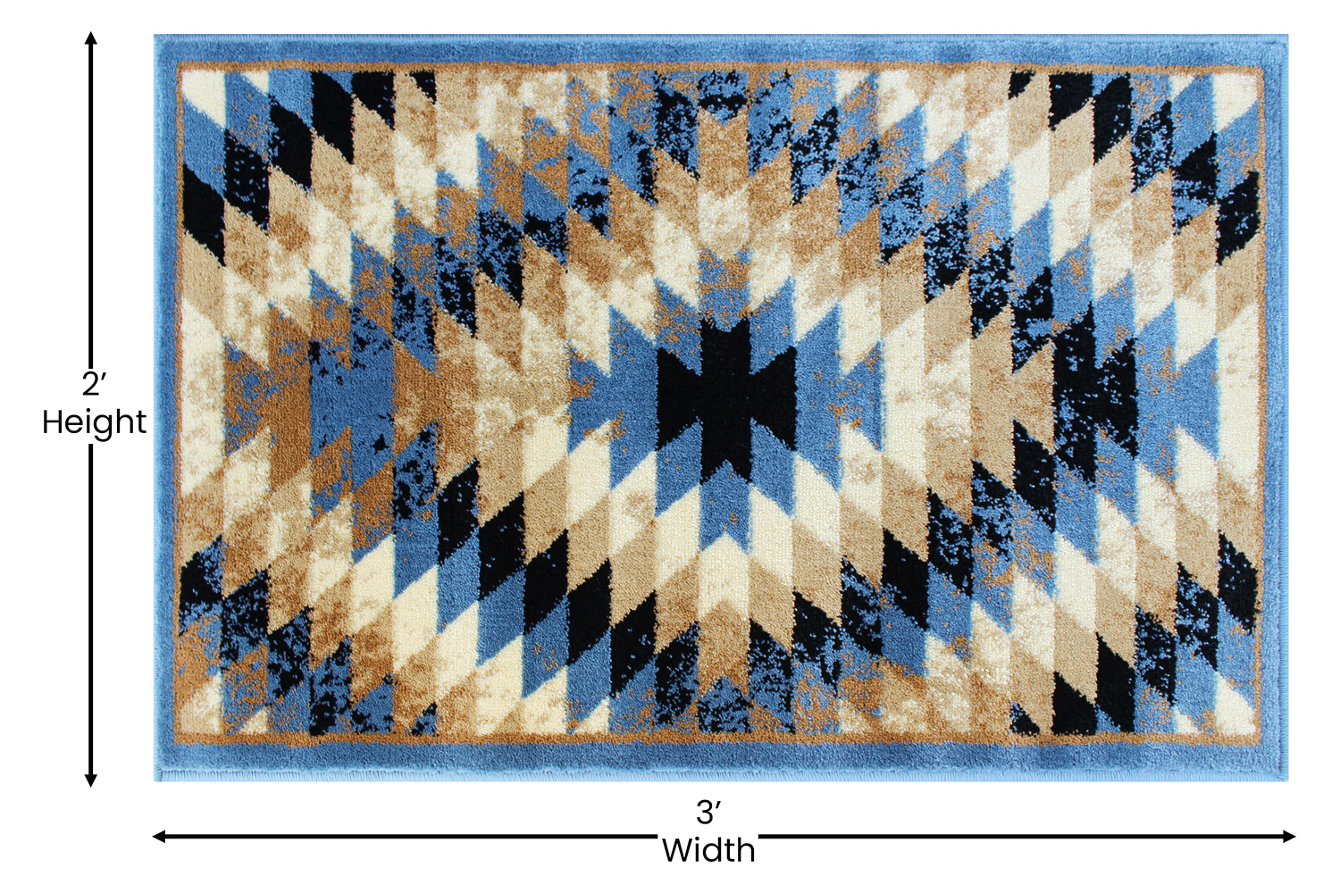 BLNK Teagan Collection Southwestern Style Olefin Area Rug with Jute Backing - Blue, 2'W x 3'L