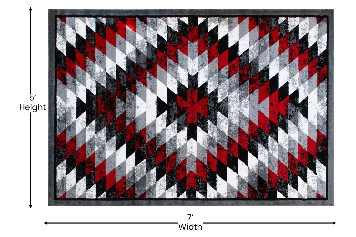 BLNK Teagan Collection Southwestern Style Olefin Area Rug with Jute Backing - Red, 5'W x 7'L
