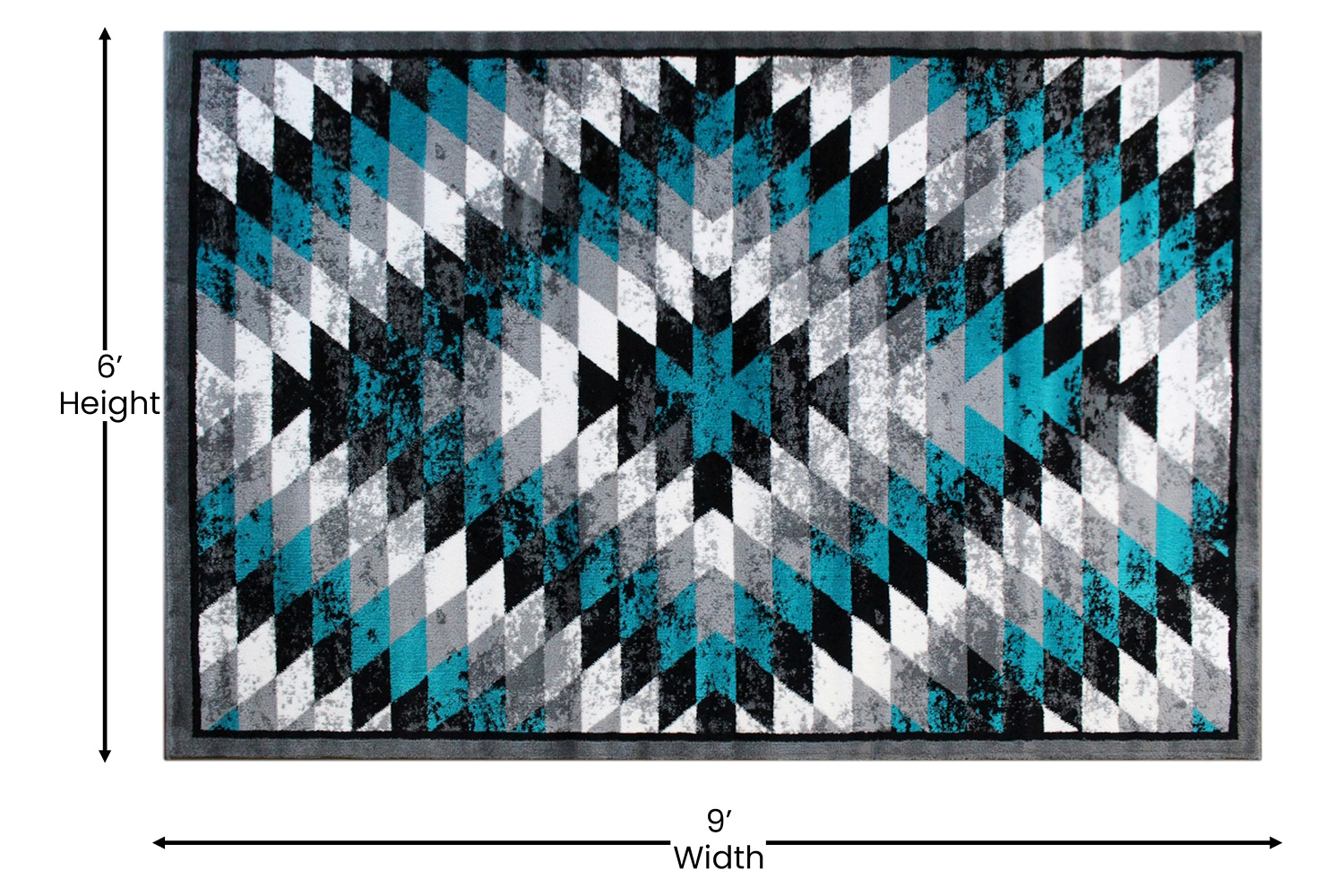 BLNK Teagan Collection Southwestern Style Olefin Area Rug with Jute Backing - Turquoise, 6'W x 9'L