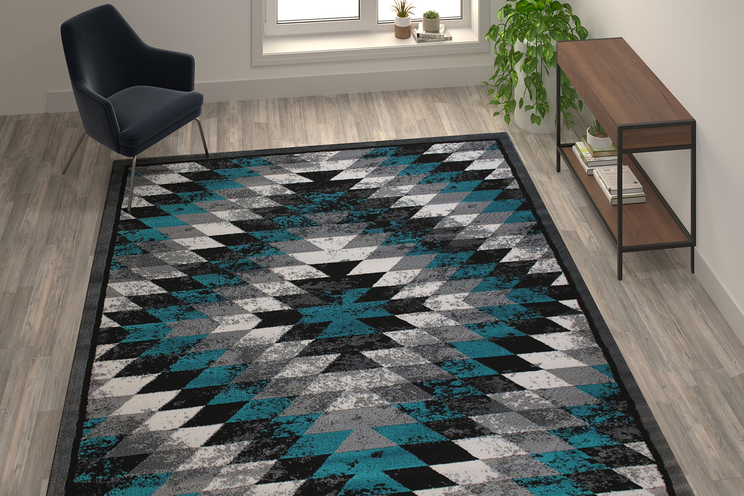 BLNK - Teagan Collection Southwestern Style Olefin Area Rug with Jute Backing